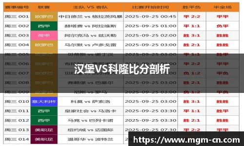 汉堡VS科隆比分剖析